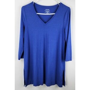 Chico's Women's The Ultimate Tee Small‎ Blue 3/4 Sleeve V-neck Top Tee